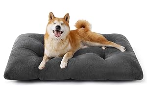 Bedsure Dog Crate Bed Washable Large - 89x58x8cm Comfort Fluffy Dog Mattress with Anti Slip Bottom, Warm Pet Pillow Cushion for Large, Grey