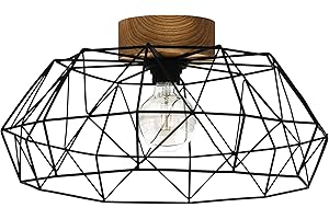 EGLO Padstow Lampada da soffitto vintage a 1 punto luce, industriale, retrò, faretto soffitto acciaio e legno, lampada soggiorno, nero, naturale, per cucina e corridoio da soffitto, attacco E27