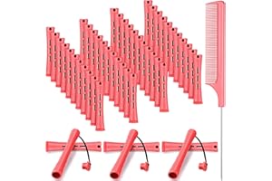 WILLBOND 48 Pieces Hair Perm Rods Short Cold Wave Plastic Perming Hair Curling Rollers With Steel Pintail Comb Rat Tail Comb for Hairdressing Styling Supplies (0.51 Inch, Pink)