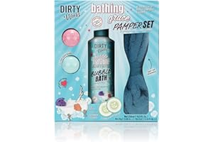 Dirty Works Bathing Grace Pamper Gift Set, Relaxing Vegan Spa Kit with Bubble Bath, Bath Fizzers, Headband & Cooling Eye Pads, Ultimate Bath & Body Care Gift