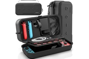 OIVO Switch OLED Carrying Case Compatible with Nintendo Switch/OLED Model, Portable Switch Travel Carry Case Fit for Joy-Con and Adapter, Hard Shell Protective Switch Pouch Case with 20 Games, Black