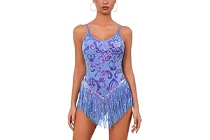 IMEKIS Women Sequins Fringe Tassel Bodysuit Latin Dance Cami Leotard Music Festival Party Dancewear Nightclub Costume Halloween Carnival Rave Outfit