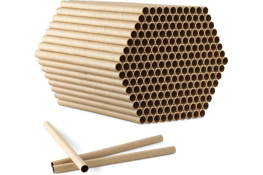 Navaris Cardboard Bee Nesting Tubes (Pack of 200) - 15cm Long x 8mm Diameter Tube for Mason Solitary Bees - For Filling Insect Hotels and Bug Houses