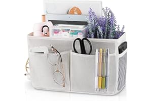 通用 Lyspace Bedside Hanging Storage Basket Multi-Function Organizer Caddy for Bunk and Hospital Beds Dorm Rooms Bed Rails (White)
