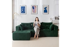 MAXYOYO Hörnsoffa med kopphållare | Benlös soffa, minnesskum djupt säte, jumbo manchester modulär sektion, konvertibel för 3