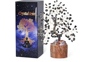 ‎QINJIEJIE QINJIEJIE Obsidian Heilsteine Baum, Natürlicher Kristallbaum für Heilung und Positive Energie, Handgemachter Feng Shui Lebensbaum Geldbaum, Spirituelle Deko und Geschenk