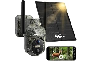 Lemnoi Solar Övervakningskameror med Förinstallerat SIM-Kort, Säkerhetskamera för Utomhusbruk med Färg-Nattvisionsdetektion Starlight, 360° PTZ, Tvåvägs Audio, Vattentät IP66