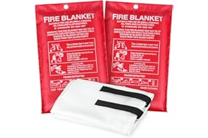 Airfish 2 Pack Kitchen Fire Blanket Emergency for Home, Quick Unfolding & Easy to Use with Loops 1M x 1M, Fire Suppression Blanket for Grill, Car, Truck, Office, School, Warehouse