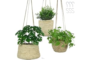 alma home 3x Blumentopf hängend - Hängekörbe Set Natur als Blumenampel innen, Boho Deko oder Aufbewahrungskorb 17-20 cm
