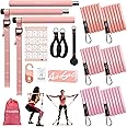 ALongSong Pilates Equipment Pilates Reformer Bar Set With 6 Elastic Resistance Bands 180LBS/240LBS/360LBS & Door Anchor for Full-Body Fitness Toning & Muscle Building | Home Workout/Gym/Travel
