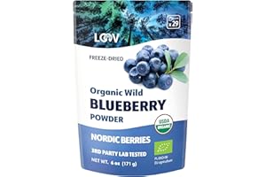 LOOV Organic Wild Blueberry Powder, Wild-Crafted from Nordic Forests, 100% Whole Fruit Bilberry, Freeze-Dried and Powdered Blueberries, No Added Sugar, 171 g