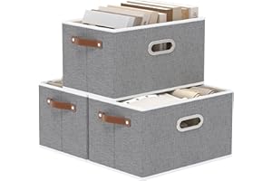 Yawinhe Lot de 3 Boite Rangement Tissu, Sans Couvercle, Pliables, pour Étagères, Armoires, Vêtements, Gris, 43x30x26cm, SNK030GL