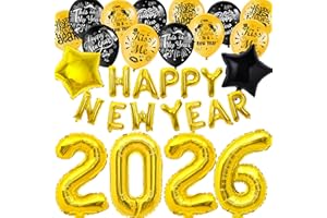 HOWAF Decoración Nochevieja 2026, Globos de feliz año nuevo Pancarta, Foil Globos 2026 y Globos de Estrella, Nochevieja Globos de látex para Fiesta de Cotillon Fin de Año Decoración 2026