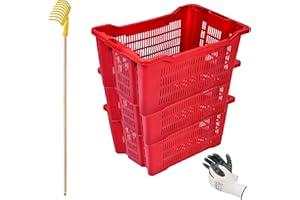 BUYSTAR Kit raccolta olive, uva, pomodori | 3 cassette agricole impilabili | Rastrello pettine cogliolive con manico con omaggio
