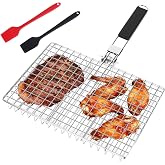 Fish Roasting Basket, Fish Roasting Basket with 2 Brushes, Stainless Steel Barbecue Grill, Foldable, Portable, Suitable for C