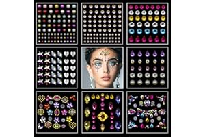 SELISTAMM Brillantini Make Up, 8 Fogli Brillantini Adesivi per Viso, DIY Strass Adesivi per Viso Brillantini Make Up Occhi Corpo Unghie Euphoria, Brillantini viso per Festival e Decorazioni per Nail Art