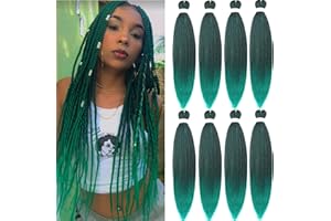 LDMY Pre-stretched Braiding Hair-8pcs 26Inch Kunsthaar Zum Einflechten Ombre Green Synthetic Kanekalon Braids Kunsthaar 90g/pc