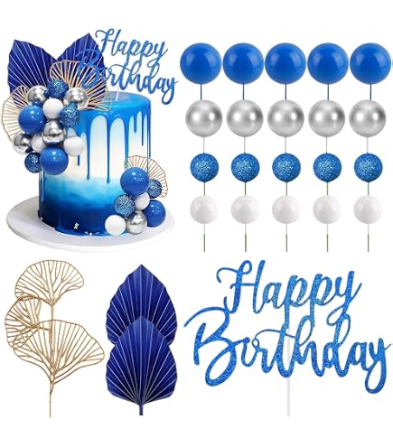 Palline blu bianche e oro decorazioni per torte palline foglie di palma bohémien topper per torta per compleanno boho matrimonio baby shower forniture per feste