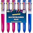 SOL 6pk Multicoloured Pens, 10-in-1 Retractable Multi Coloured Pens All in One, Vivid Ink Ballpoint Pens for School & Office, Switchable Biros Ideal for Writing, Drawing & Creative Projects