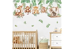 wondever Stickers Muraux Animaux de la Jungle Tropicales Vigne Autocollants Muraux Mural Stickers Safari Éléphant Singe Lion pour Chambre Enfants Bébé Pépinière Salon