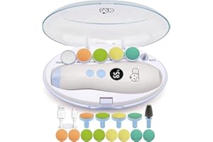 Coupe-ongles rechargeable 22 en 1 pour bébé, étui avec étiquettes d'utilisation, 13 pièces de rechange, lime à ongles électrique Royal Angels, écran LCD, kit pour ongles (rechargeable, blanc et bleu)