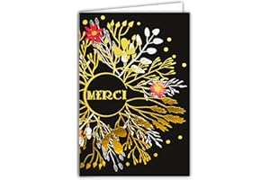 AFIE 69-7030 Carte merci remerciement fleurs avec dorure Format 12 x 17,5 cm + Enveloppe Blanc