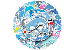 AFFOTO 50 Uds Delfines Pegatinas para Niños y Niñas,Adolescentes Portátiles,Maleta,Bicicletas,Monopatín,Guitarra,Casco,Equipaje,Coche,Dolphin Impermeable Stickers de Vinilo