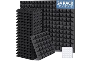 Ohuhu Akustikschaumstoff Akustikpaneele 24 Stück mit Aufkleber, 30 x 30 x 5 cm Pyramidenplatten Schallschutz Wand Schallschutzplatten Schalldämmung für Tonstudio Podcasts Youtube-Zimmer, Anthrazit