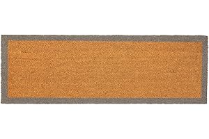 Nicola Spring Coir Double Door Mat - 120 x 40cm - Grey Border - Pack of 1 - Decorative Indoor Large Front Door Mat Entry Dirt Trapper Rug Outdoor Boot Scraper Non Slip Backing Doormat