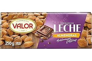 Valor - Chocolate con Leche con Almendras Mediterráneas Enteras - Sin Gluten - Chocolate con Leche y Almendras Valor - Chocolate Valor Suave - Tableta de 250 Gramos