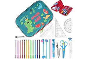 Auniq Trousse Scolaire avec Trousse Transparente pour Garçons Filles, 26Pcs Trousse à Crayons de Grande Capacité Sac à Crayons avec Peinture Stylos Crayons Règle, Etui à Crayon pour Enfants Cadeau