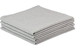 Alphadeco 4 Stück Stoff-Servietten & Geschirrtuch im Modernen Zigzag Fischgrät Design - 44x44cm - 100% Baumwolle (Hellgrau)