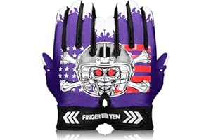 FINGER TEN Gants de football américain ultra adhérents antidérapants pour garçons et filles, protection extensible, étanche, ajustement professionnel, pour enfants de 5 à 14 ans