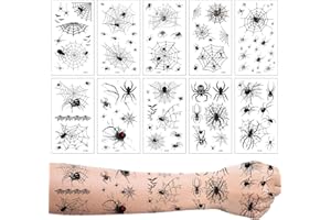 AJUNLKVDR Lot de 10 feuilles de tatouage pour Halloween, visage d'Halloween, tatouages pour enfants, araignées, autocollants pour femme, maquillage de sorcière, toile d'araignée, costume pour maquillage