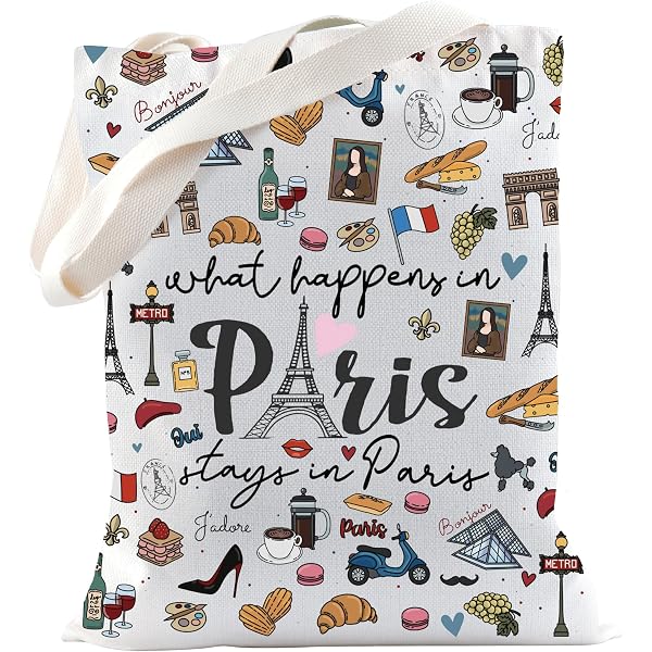 Sac Fourre-Tout En Toile Motif Paris - Léger Et Lavable - Réutilisable Pour Courses, Plage, Voyage