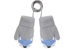 Faxianther Delle ragazze Dei Ragazzi Carino Volpe di Lavoro A Maglia Brevi Guanti Pieni Della Barretta Del Bambino Dei Capretti di Inverno Termico Fodera Guanti per 1-3 anni