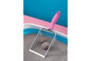 PLUSHPLUMAGE Cat Litter Scoop,Stainless Steel Mesh Scooper,Durable,Heavy Duty,Easy to Clean,for Litter Box,Pet Litter Cleaning Tool for Cat Dog Rabbit (Pink, Hole:3.8mm)