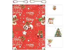 ARKRAFT set carta da regalo natale 4 fogli formato 90 x 65 cm 4 biglietto cartolina 2 nastro da 5 m (Set 18-9380)