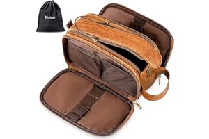 Elviros Neceser Hombre de Viaje, Bolsa de Aseo Grande Impermeable PU, Organizador Portátil con Gran Capacidad, Dopp Kit Hombre para Gimnasio y Trabajo