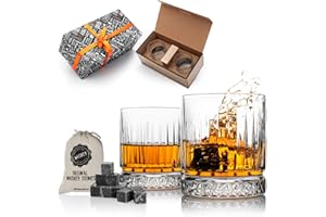 Hediyesepeti 2 Ensemble de Verres à Whisky avec 12 Pierres à Glace en Marbre Noir, Cadeau Homme Original Utile, Pierres à Glace Réutilisables, Coffret Cadeaux