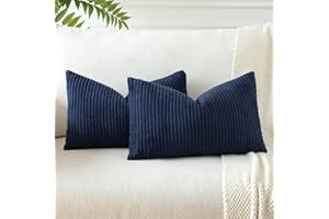 JOTOM Housses de Coussins en Velours Côtelé Décoratif Canapé Taie d'oreiller Doux Decoration pour Maison Salon Chambre Canapé Décoration 30x50cm Lot de 2 (Bleu Marine)