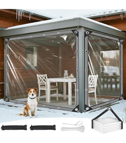 Afdekzeil, waterdicht, scheurvast, transparant, met oogjes, 0,3 mm dik, multifunctionele pvc-bescherming, voor auto, camping, tuinmeubelen, met touw en kabelbinders, 420 g/m² (4 x 6 m