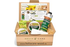 ‎HELIACARE Starter & Geschenk Set BIO Holzschutz mit Premium Holzöl, Balsam, Wachs und Ziehklinge. Idealer Einstieg in natürliche Holzpflege ohne Chemie in Lebensmittelqualität - HeliaCARE