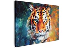 MuchoWow© Impression sur Toile Photo Peinture 80x60 cm Tableau Decoration Murale Chambre Salon Maison Deco Cuisine Tigre - Animaux - Peinture à l'huile - Art