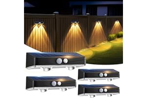 Kolpop Solar Fence Lights Outdoor Garden, 3 Modes Solar Motion Sensor Lights Waterproof IP65, Solar Powered Wall Lights Outside for Patio Decking Driveway Gate Garage Yard Decoration,Warm White-4Pack