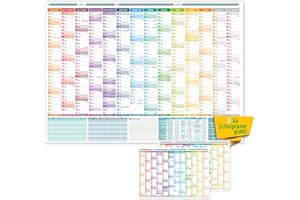 ZADAWERK® Calendario da parete per anno scolastico, DIN A1-2024/2025 + 2 pianificatori DIN A4 2024-2026, agenda scolastica, panoramica delle vacanze, orari, festività internazionali