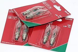 6 Pack of KonstsmIde 230V, 1.5W, E10, Flicker Flame Welcome Candle Bridge Bulb, Incandescent, Warm White