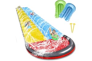 71NMLY 15.8ft/480cm Wasserrutsche Garten,Doppelrutsche mit Eingebautem Sprinkler,Große Wasserrutsche für Kinder und Erwachsene,Aufblasbare Wasserrutsche mit 2 Aufblasbaren Boards,Doppelspuriges Rutschen