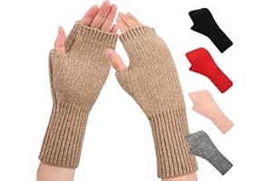 QICEDER Gants Sans Doigts Chauffe-poignets en Cachemire Gants Thermiques avec Trou pour le Pouce,Demi Doigt Femme Gants Chauffants Extensible Gants Tricotés Gants Chauds d'Hiver pour Femmes
