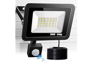 ‎REALKY LED Strahler mit Bewegungsmelder Außen, 20W 2000LM 24 LED Beads Fluter, 6500K Kaltweiß Superhell Scheinwerfer Flutlicht, IP65 Aussenstrahler Wasserdicht Wandleuchte für Garten, Garage, Haus, Hof